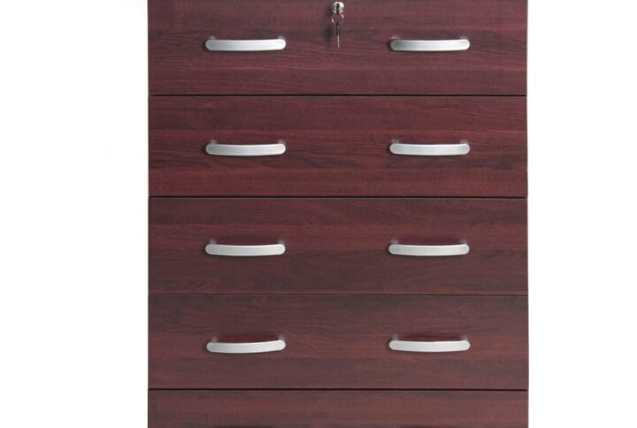 Better Home Products Cindy 5 Drawer Chest Wooden Dresser with Lock in Mahogany From Better Home Products