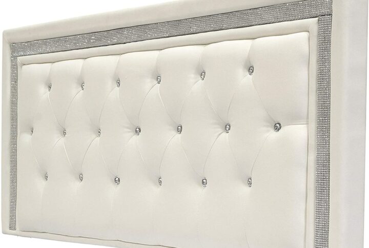 Best Master Faux Leather Full/Queen Headboard Tufted Crystal Rhinestone in White From Best Master Furniture