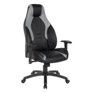 Commander Gaming Chair in Black Faux Leather and Grey Accents