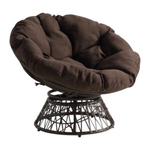 Papasan Chair with Brown Round Pillow Cushion and Brown Wicker Weave