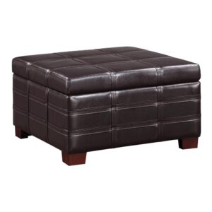 Detour Strap Square Storage Ottoman in Espresso Faux Leather