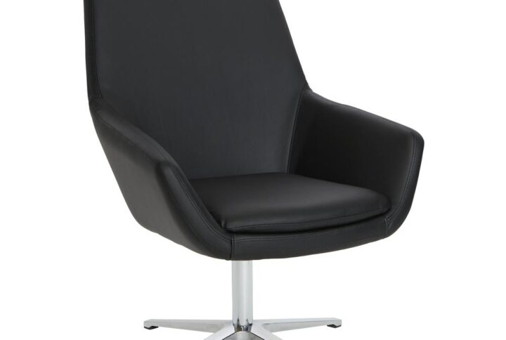 Modern Scoop Office Chair in Black Faux Leather with Aluminum Base
