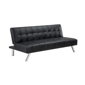 Sawyer Futon in Black Faux Leather with Stainless Steel Legs From Office Star