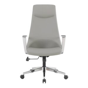 High Back Antimicrobial Fabric Chair with Fixed Padded Aluminum Arms and Chrome Base in Dillon Steel From Office Star