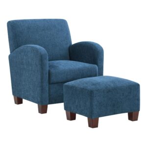 Aiden Chair & Ottoman Herringbone Navy with Medium Espresso Legs