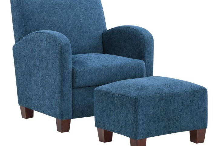 Aiden Chair & Ottoman Herringbone Navy with Medium Espresso Legs