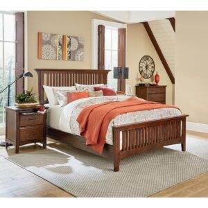 Modern Mission Queen Bedroom Set with 2 Nightstands and 1 Chest in Vintage Oak Finish 6/CTN