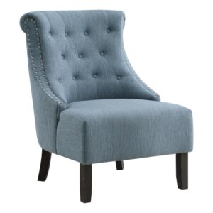 Evelyn Tufted Chair in Blue Fabric with Grey Wash Legs