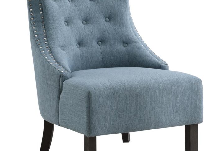 Evelyn Tufted Chair in Blue Fabric with Grey Wash Legs