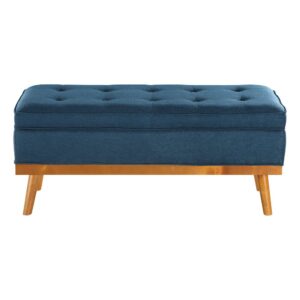 Katheryn Storage Bench in Azure Fabric with Spice Finish Legs From OSP Home Furnishings