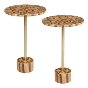 Round Side Table with Natural Mosaic Wood 2-Pack From OSP Home Furnishings