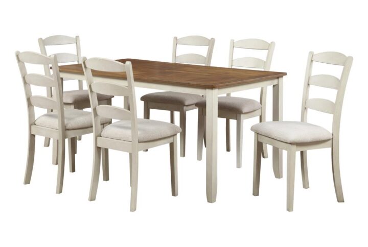 West Lake 66” 7-pc. Dining Table Set With Tobacco Finish Top and Cream Base