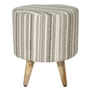 Boho Style Woven Stripped Round Accent Ottoman with Natural Finish Legs From OSP Home Furnishings