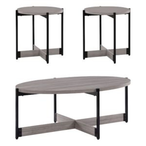 3 Piece Occasional Table Set in Grey Woodgrain Finish with Black Metal Legs From Office Star