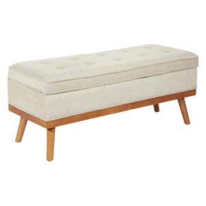 Katheryn Storage Bench in Linen Fabric with Light Espresso Legs