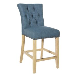 Preston 24" Counter Stool in Milford Indigo Fabric with Antique BRNZ NH and Kick Plate