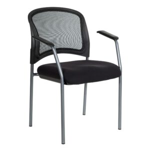 ProGrid Mesh Back with Padded Fabric Seat Visitor's Chair with Arms and Titanium Finish Frame