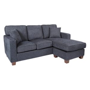 Russell Sectional in Navy fabric with 2 Pillows and Coffee Finished Legs