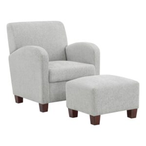 Aiden Chair & Ottoman Herringbone Smoke with Medium Espresso Legs