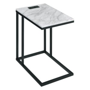 Norwich C-Table with Black Base and White Marble Top Including Built in Power Port