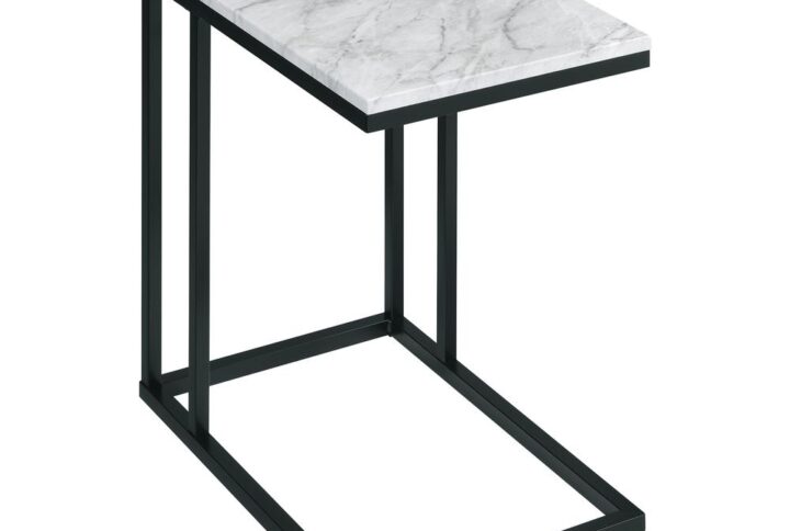 Norwich C-Table with Black Base and White Marble Top Including Built in Power Port