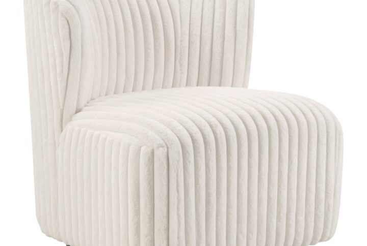 Lucia Swivel Chair in White Cord Fur Fabric From OSP Home Furnishings