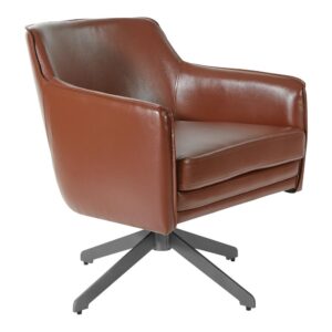 Faux Leather Guest Chair in Saddle Faux Leather with Black Base