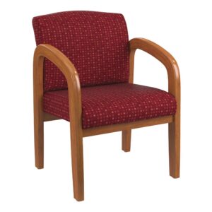 Medium Oak Finish Wood Visitor Chair in Fine Tune Ruby fabric
