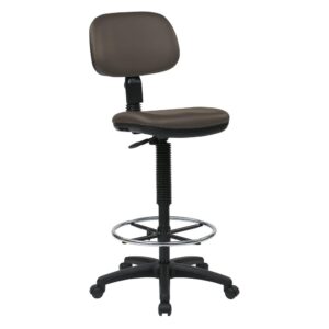 Sculptured Seat and Back Custom Dillon Fabric Drafting Chair with Adjustable Foot ring. Pneumatic Height Adjustment 24" to 34" overall. Heavy Duty Nylon Base with Dual Wheel Carpet Casters