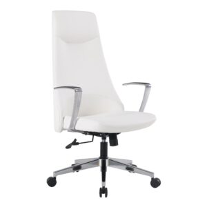 High Back Antimicrobial Fabric Chair with Fixed Padded Aluminum Arms and Chrome Base in Dillon Snow From Office Star