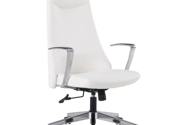 High Back Antimicrobial Fabric Chair with Fixed Padded Aluminum Arms and Chrome Base in Dillon Snow From Office Star