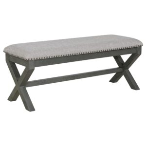 Monte Carlo Bench with Antique Grey Base and Antique Bronze Nailhead Trim in Grey Fabric From Office Star