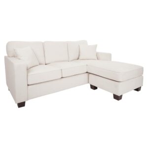 Russell Sectional in Ivory fabric with 2 Pillows and Coffee Finished Legs