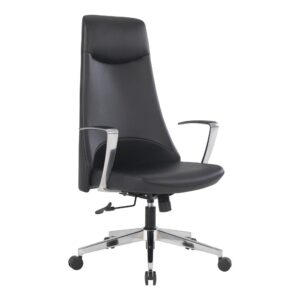 High Back Antimicrobial Fabric Chair with Fixed Padded Aluminum Arms and Chrome Base in Dillon Black From Office Star