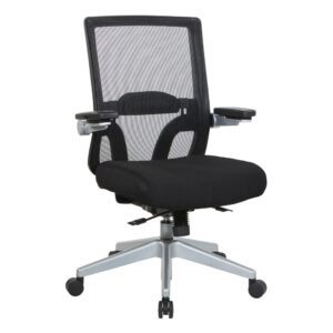 Manager's Chair with Breathable Mesh Back and Black Fabric Seat with a Silver Base.