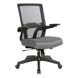 Manager's Chair with Breathable Mesh Back and Charcoal Fabric Seat with Black Nylon Base.