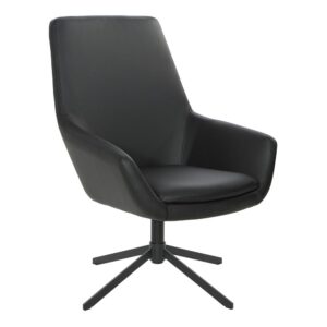 Modern Scoop Design Chair in Black Faux Leather with Black Base