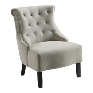 Evelyn Tufted Chair in Linen Fabric with Grey Wash Legs
