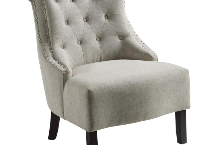 Evelyn Tufted Chair in Linen Fabric with Grey Wash Legs