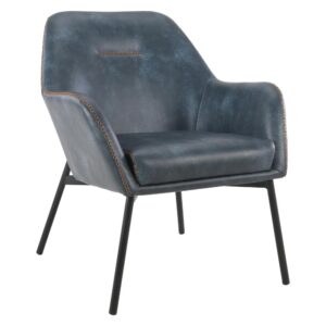 Brooks Accent Chair in Navy Faux Leather with Gold Stitch and Black Legs