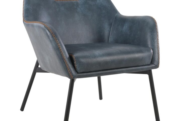 Brooks Accent Chair in Navy Faux Leather with Gold Stitch and Black Legs