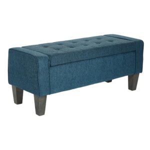 Baytown Storage Bench in Azure Fabric with Grey Washed Leg Finish