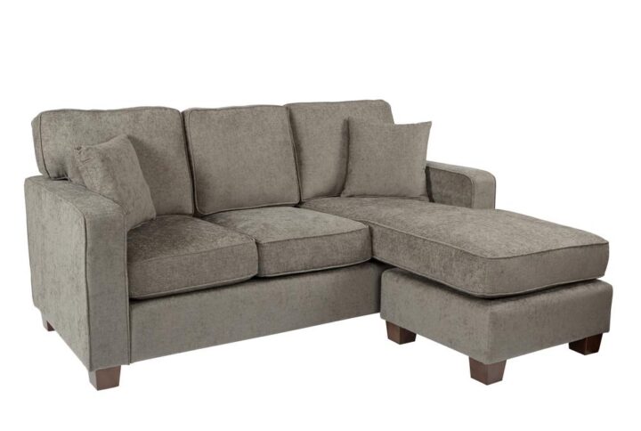 Russell Sectional in Taupe fabric with 2 Pillows and Coffee Finished Legs