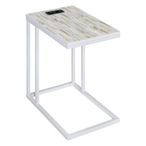 Norwich C-Table With White Base and White Mosaic Top Including Built in Power Port
