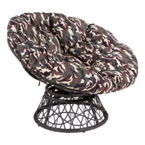 Papasan Chair with Camo Cushion and Dark Grey Wicker Wrapped Frame