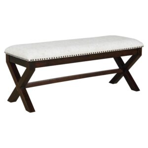 Monte Carlo Bench with Dark Walnut Base and Antique Bronze Nailhead Trim in Linen Fabric From Office Star