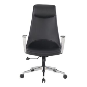 High Back Antimicrobial Fabric Chair with Fixed Padded Aluminum Arms and Chrome Base in Dillon Black From Office Star