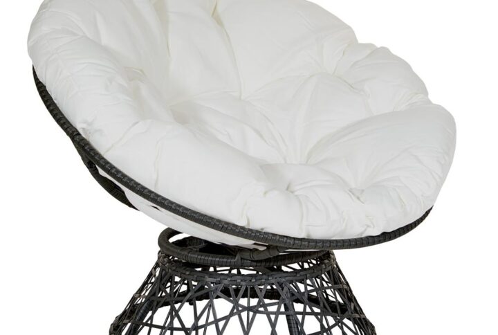 Papasan Chair with White cushion and Dark Grey Wicker Wrapped Frame