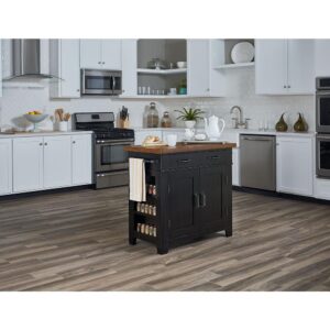 Urban Farmhouse Kitchen Island Black Base with Vintage Oak Top