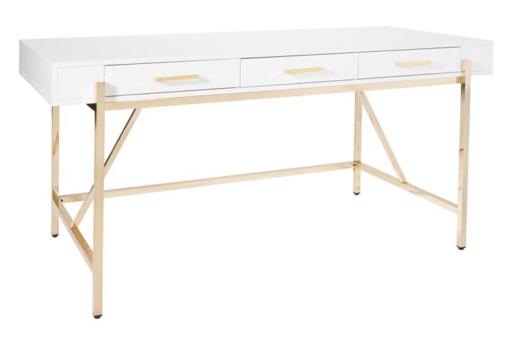 Broadway Desk with White Gloss and Gold Plated Finish
